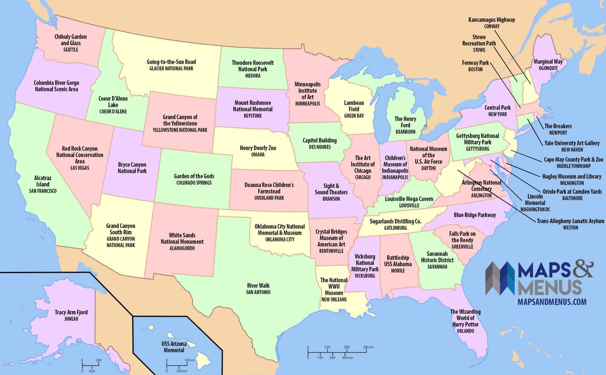 carte attractions états-unis
