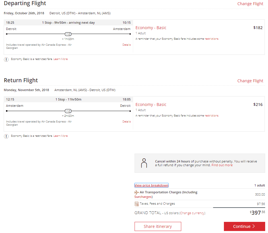 EXACT SAME FLIGHT It s Cheaper to Fly Detroit Toronto Amsterdam