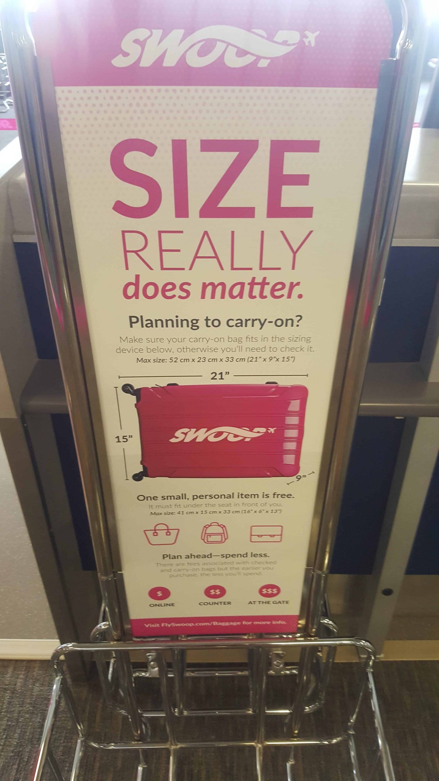 swoop baggage size