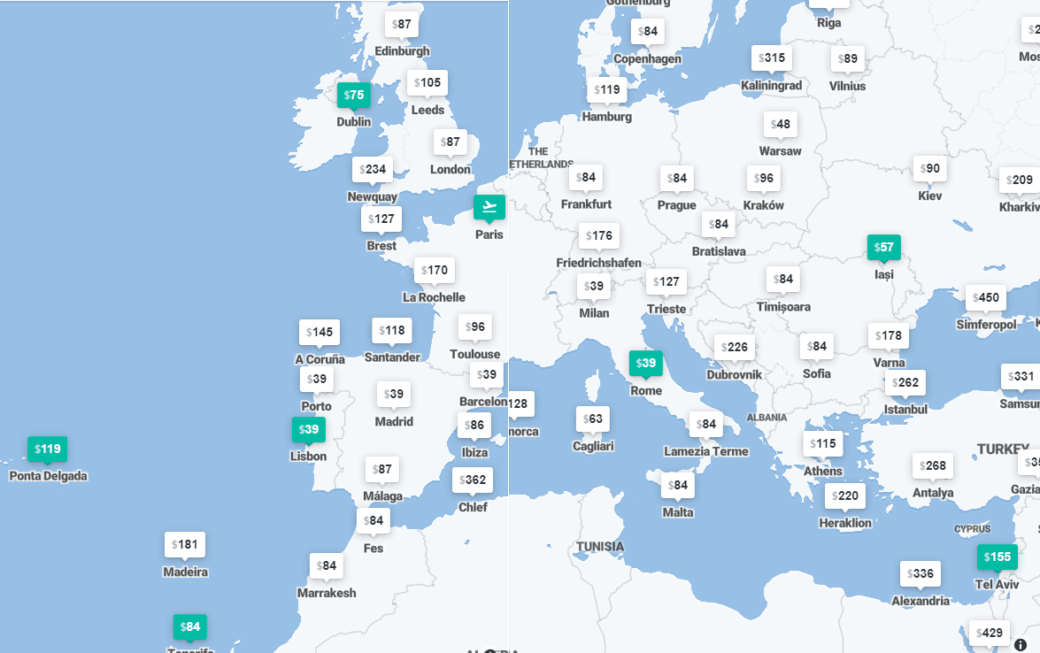 You are currently viewing La carte qui montre toutes les 150+ destinations européennes à moins de 600$ aujourd’hui