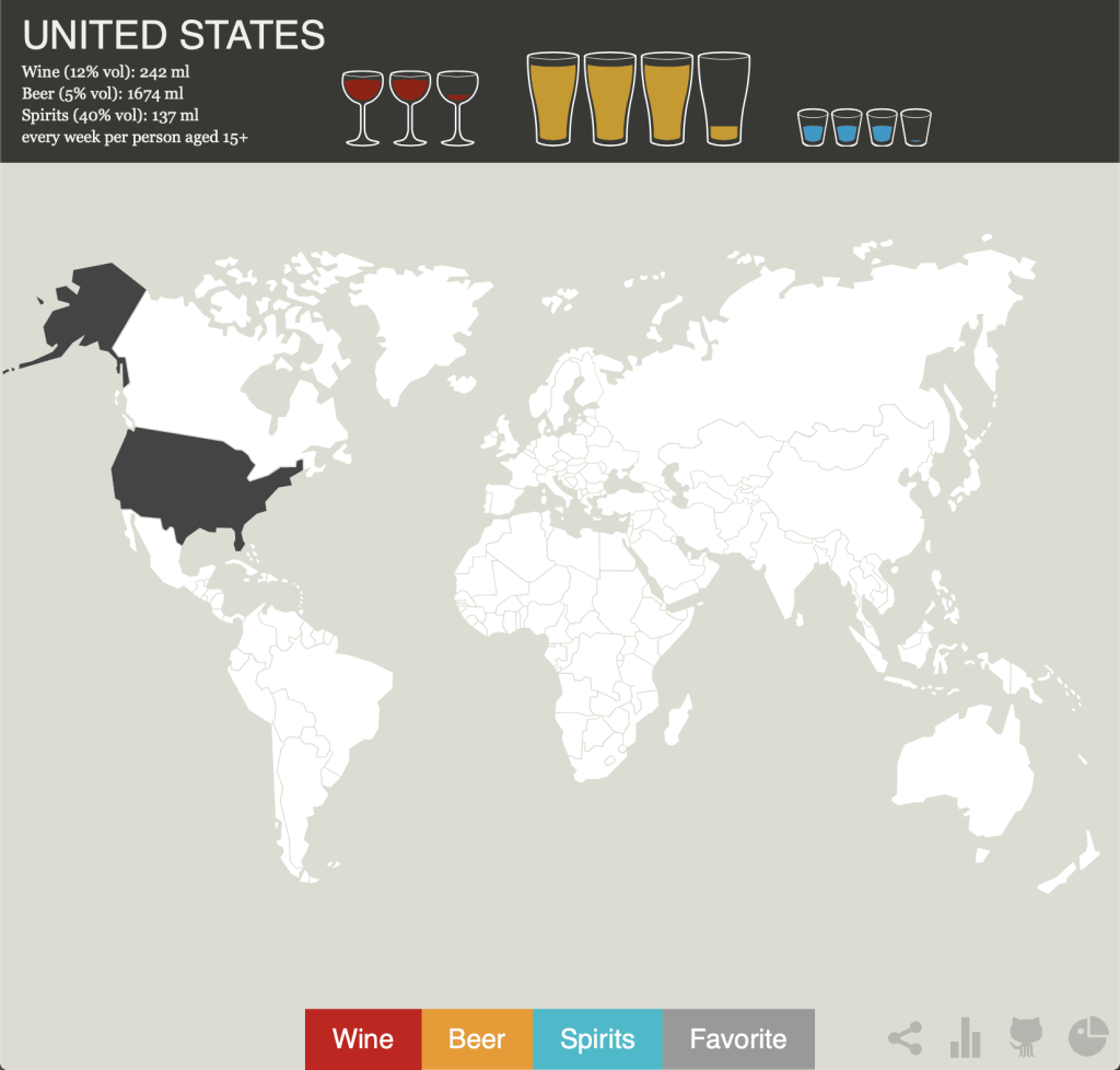 map of which alcohol each country prefers