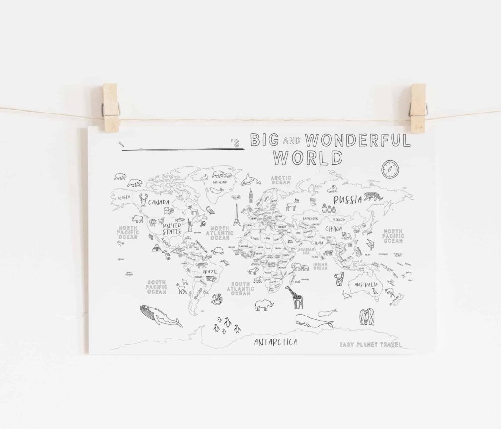 a free printable world map for your kids to color and learn flytrippers