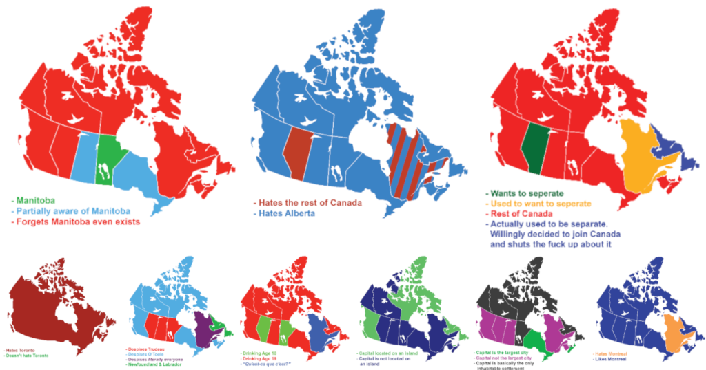 9 cartes drôles qui montrent des façons de diviser le Canada Flytrippers