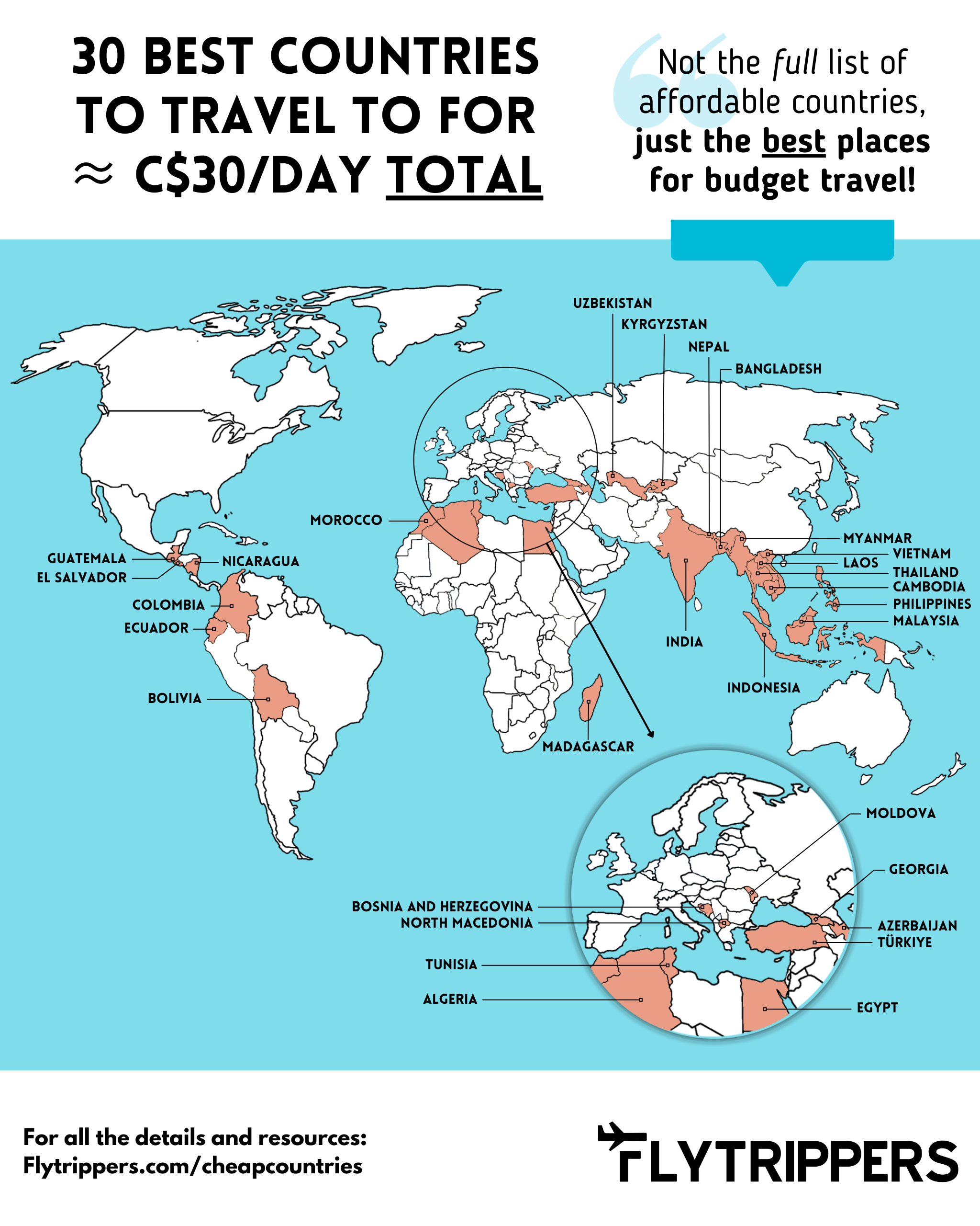 Teaser Cheapest countries to travel to (40 countries where C30/day is