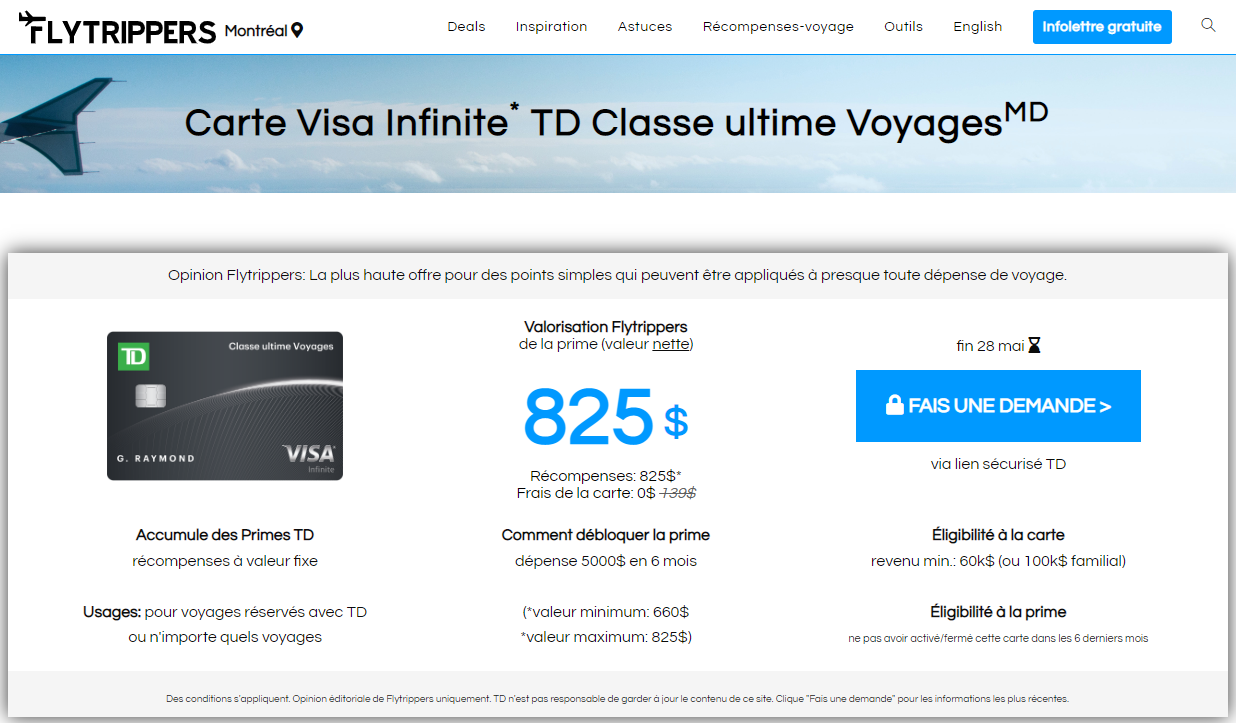 Carte Visa Infinite* TD Classe ultime Voyages