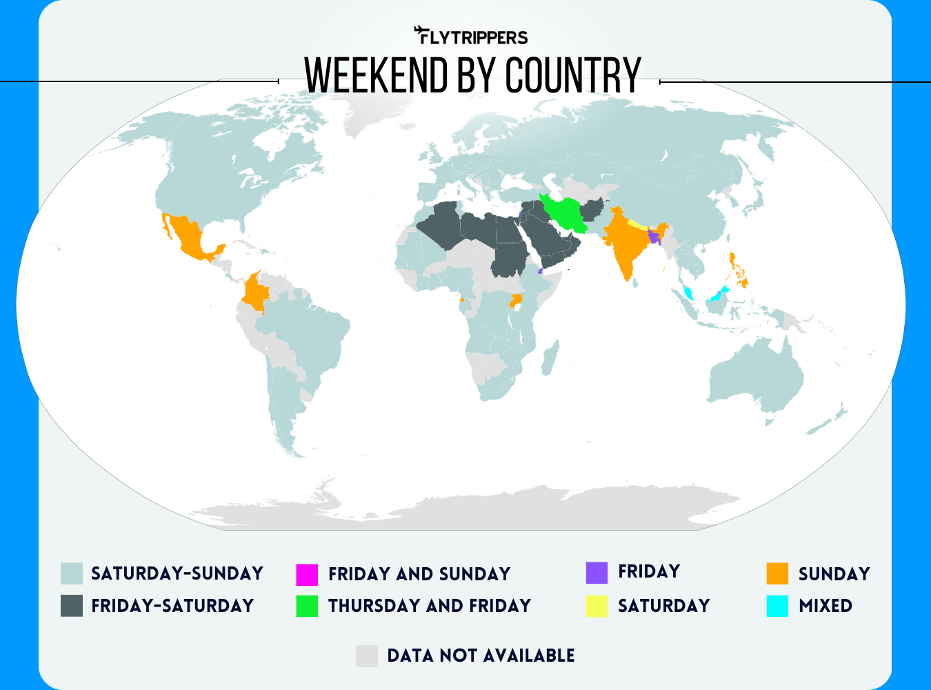 Map of weekend dates of each country Flytrippers