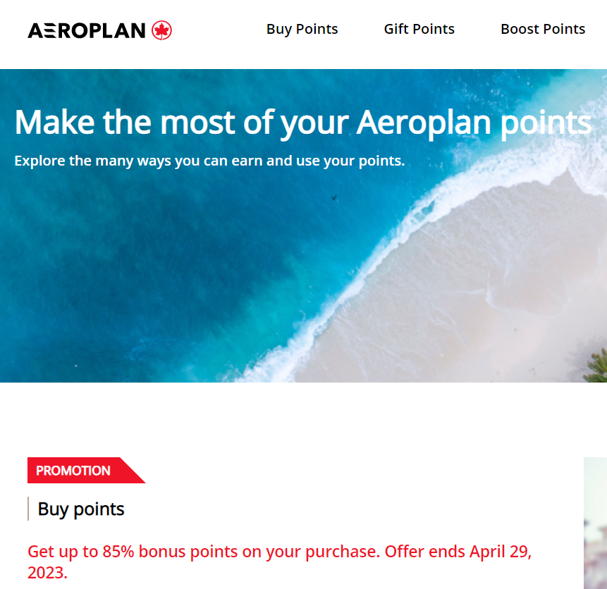 Buy Aeroplan Points Promo 85 Bonus Flytrippers   Buy Aeroplan Points Banner April 2023 