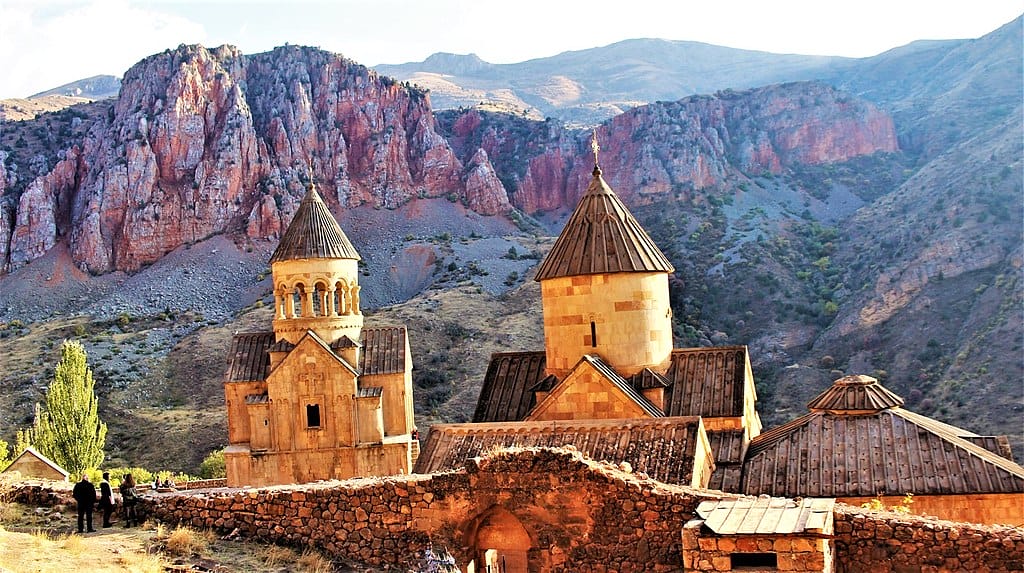 Noravank Monastery with mountains in the background in Armenia.