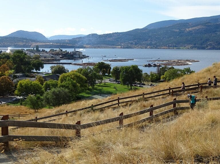 Knox Mountain Park in autumn with a lake and mountain view, British Columbia, Canada