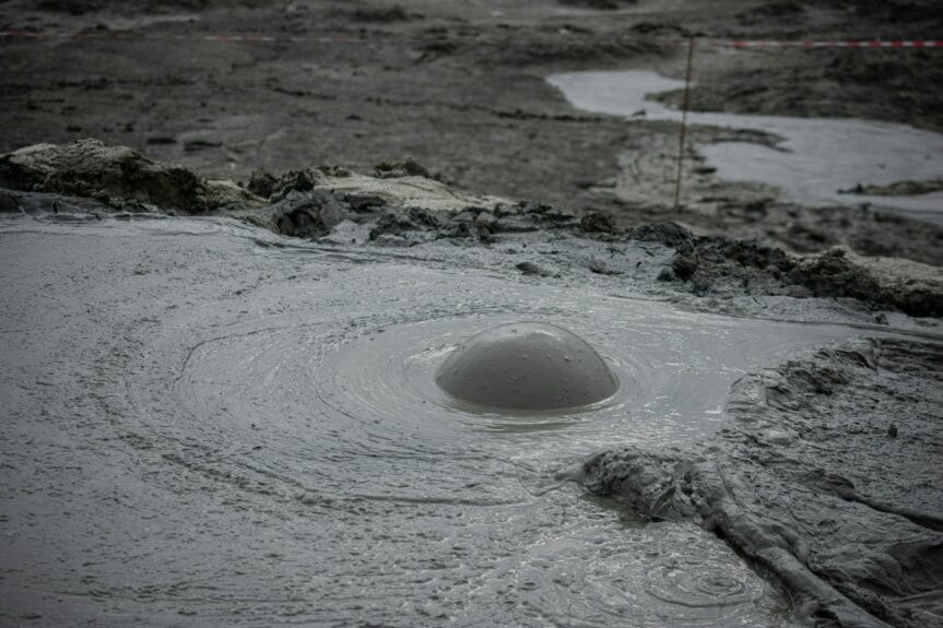 A volcano with mud coming out in Azerbaijan.