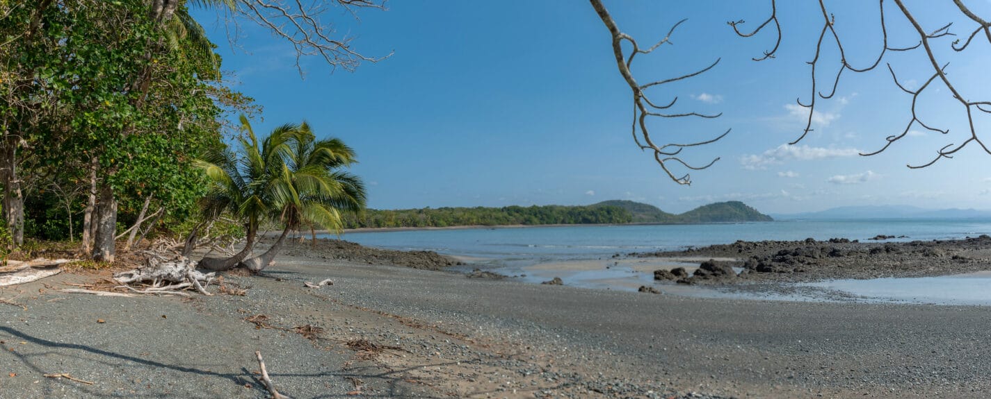 Tropical beach in the Isla de Cébaco under the blue sky in Panama