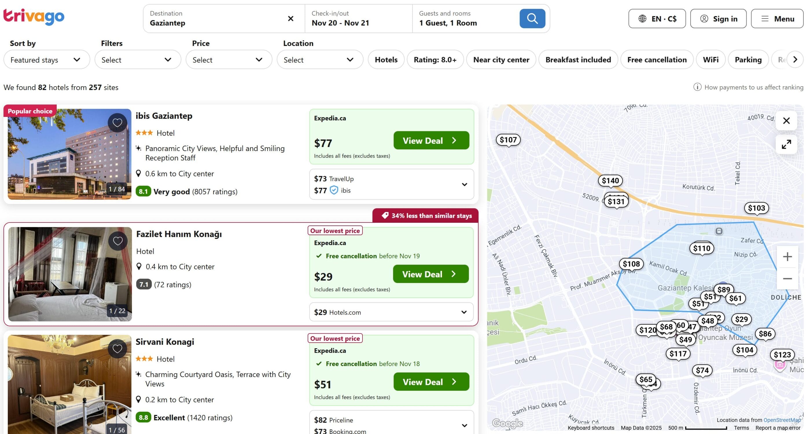 gaziantep turkiye prix hebergement